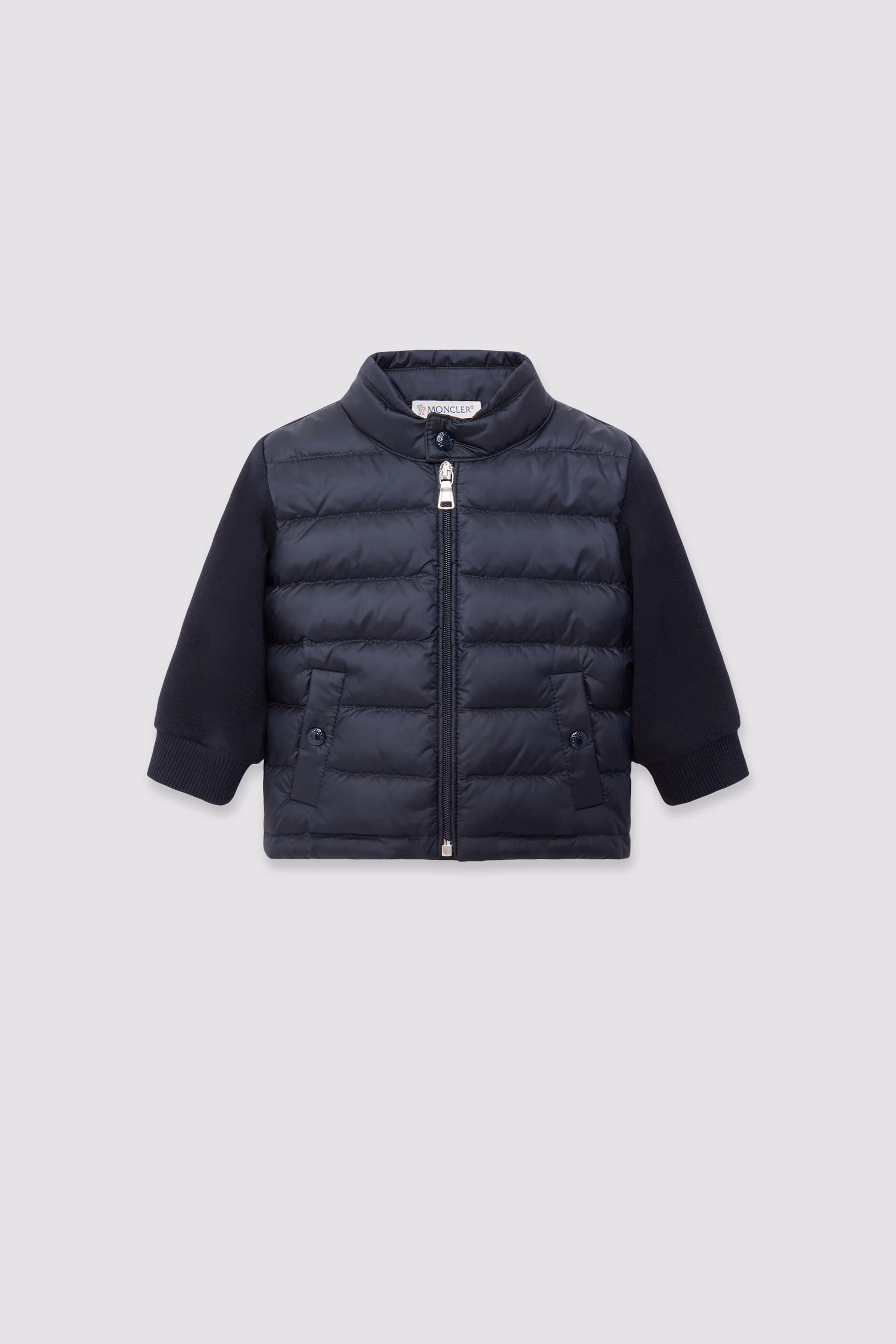 Padded Cotton Zip-Up Sweatshirt Boy Navy Blue Moncler 0